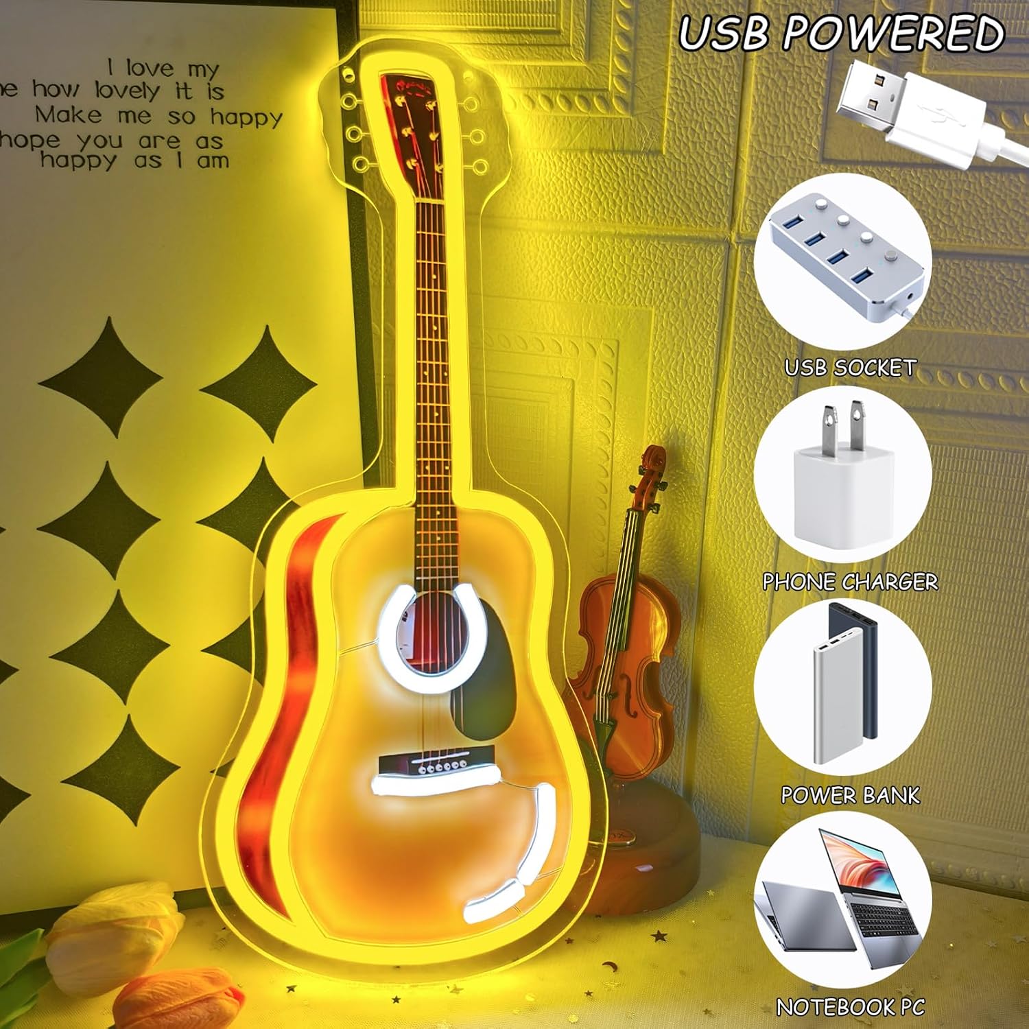 Acoustic Guitar LED Neon Sign  - Lighting Christmas Decor ulasan dan harga
